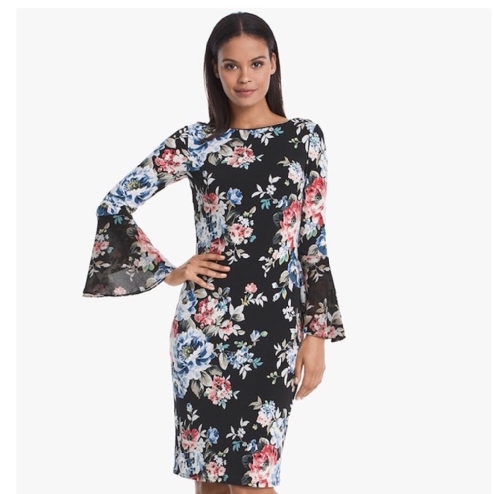 NWT WHBM Floral Print Black Slim Fit Dress